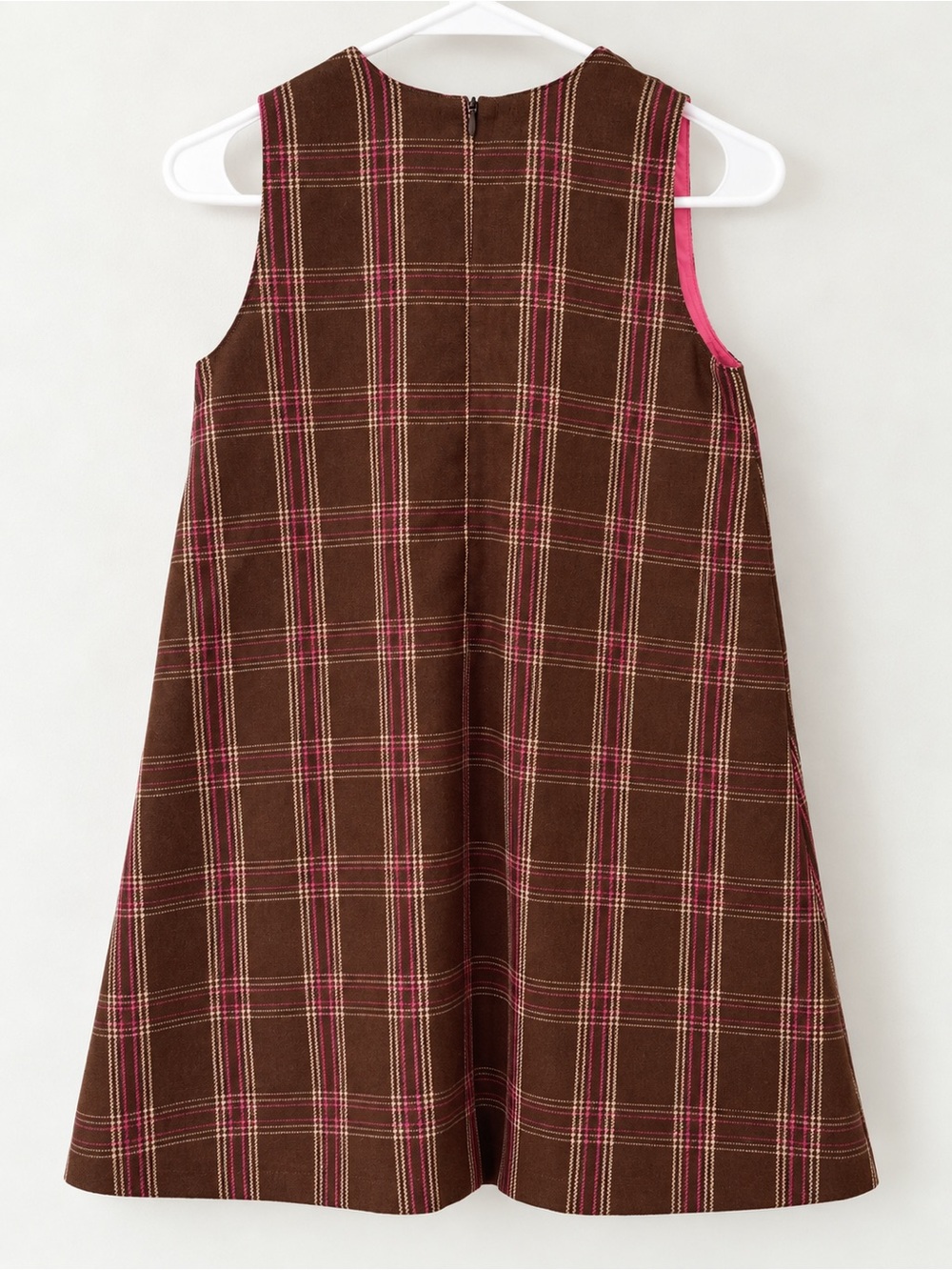 NWT Jacadi Paris Rhante Plaid Pinafore Dress Brown Pink Girls 12Y - Picture 4 of 10